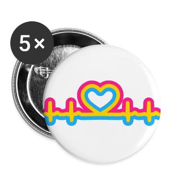 Pansexual Pride Heartbeat - Buttons large 2.2''/56 mm (5-pack) - white - Front
