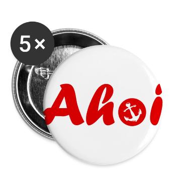 Ahoi Schriftzug mit Anker rot - Buttons groß 56 mm (5er Pack) - Weiß - Vorne