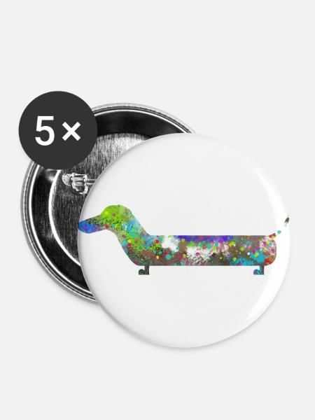 bunter Hund - Buttons groß 56 mm (5er Pack) - Weiß