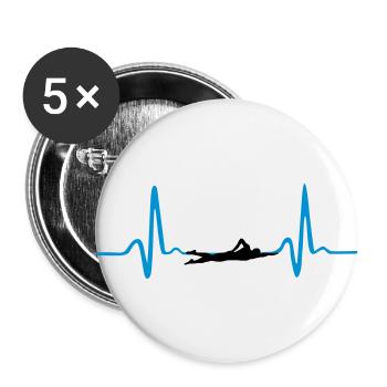 Schwimmer und Herzschlag - Buttons groß 56 mm (5er Pack) - Weiß - Vorne