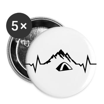 Camping EKG Herzschlag - Berg und Zelt - Buttons groß 56 mm (5er Pack) - Weiß - Vorne