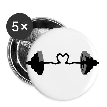 Hantel, Gewicht, Muskeln - Buttons groß 56 mm (5er Pack) - Weiß - Vorne
