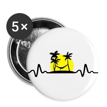 Relax Herzschlag, Hängematte, Urlaub - EKG - Buttons groß 56 mm (5er Pack) - Weiß - Vorne