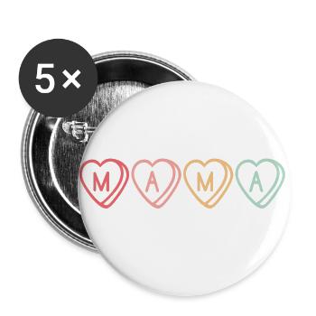 Mama Herzchen M-A-M-A ! Geschenkidee - Buttons groß 56 mm (5er Pack) - Weiß - Vorne