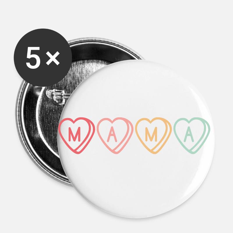 Mama Herzchen M-A-M-A ! Geschenkidee - Buttons groß 56 mm (5er Pack) - Weiß