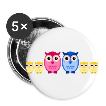 Eule Familie vier Kinder - Buttons groß 56 mm (5er Pack) - Weiß - Vorne