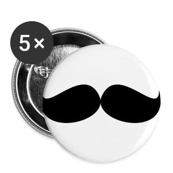 Schnurrbart / Mustache - Buttons groß 56 mm (5er Pack) - Weiß - Vorne