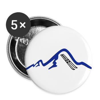 Berge und Ski - Buttons groß 56 mm (5er Pack) - Weiß - Vorne