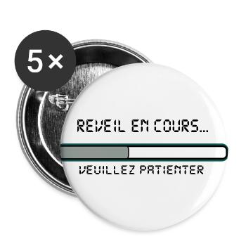 reveil_en_cours_message,humour,drôle,citations - Lot de 5 grands badges (56 mm) - blanc - Devant
