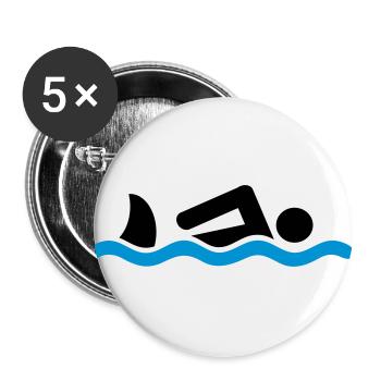 schwimmen mit Hai - Buttons groß 56 mm (5er Pack) - Weiß - Vorne