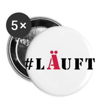 # Läuft Party - Buttons groß 56 mm (5er Pack) - Weiß - Vorne
