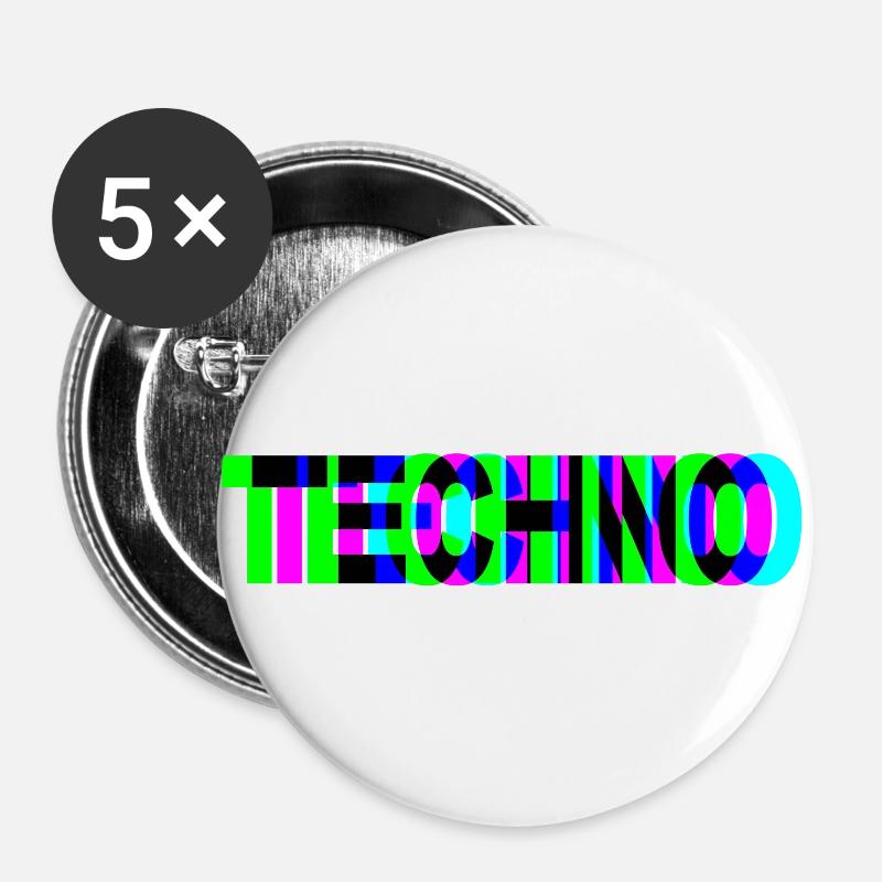 TECHNO DJ Raver EDM Rave Party gift - Buttons large 2.2''/56 mm (5-pack) - white