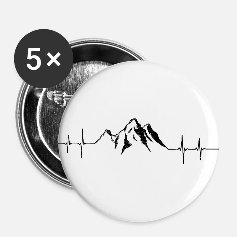 Mountains Mountains Heartbeat ECG Mountain - Buttons large 2.2''/56 mm (5-pack) - white
