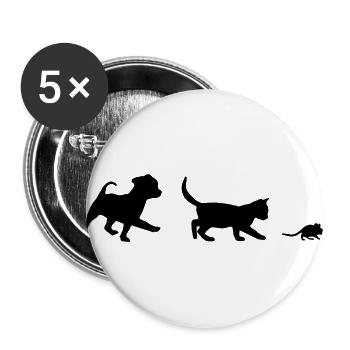 Kleiner Hund, Katze, Maus - Buttons groß 56 mm (5er Pack) - Weiß - Vorne