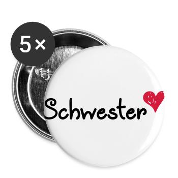 Schwester - Schwesterherz - Buttons groß 56 mm (5er Pack) - Weiß - Vorne