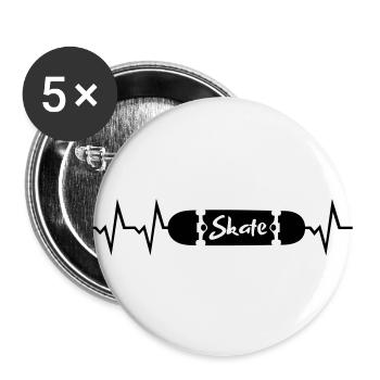 Skateboard Herzschlag 2farbig - Buttons groß 56 mm (5er Pack) - Weiß - Vorne