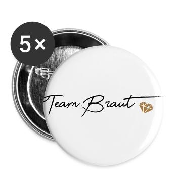 Team Braut - Buttons groß 56 mm (5er Pack) - Weiß - Vorne