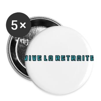 RETRAITE. RETRAITE. RETRAITEE. SENIOR. MAMIE. PAPY - Lot de 5 grands badges (56 mm) - blanc - Devant