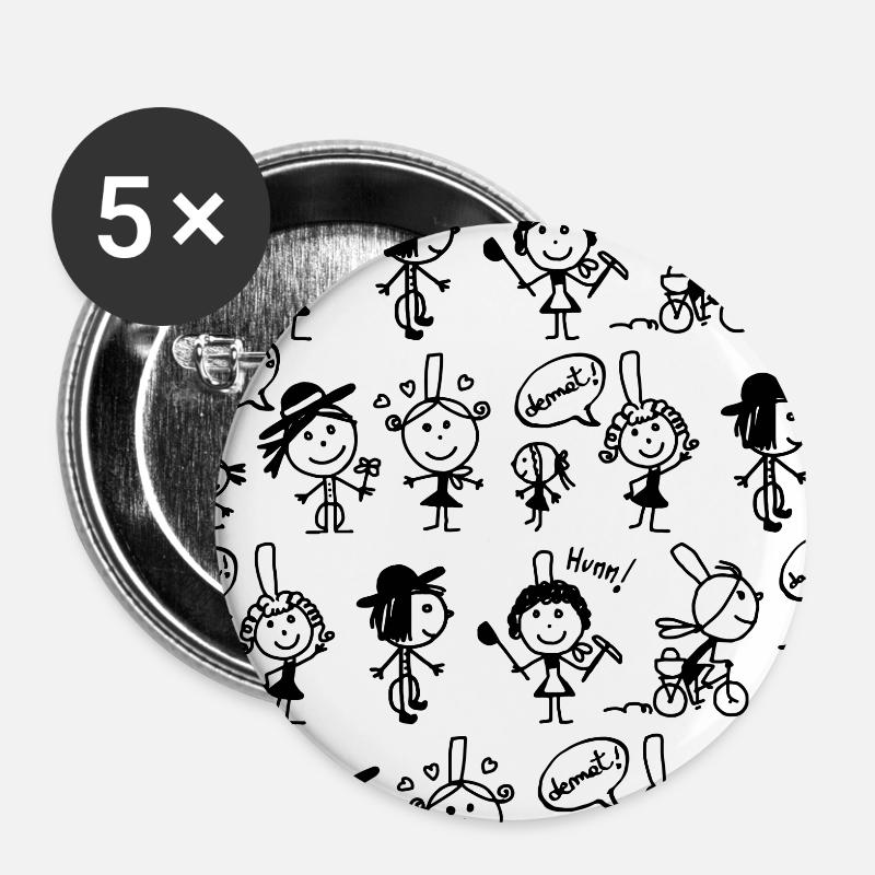 small Breton characters - Buttons large 2.2''/56 mm (5-pack) - white