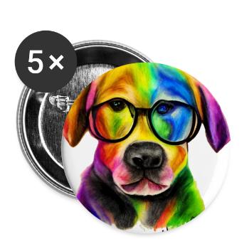Rainbow dog Labrador with glasses - Buttons large 2.2''/56 mm (5-pack) - white - Front