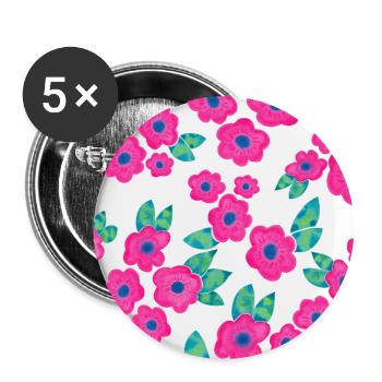 Fleurs rose, modèle - Lot de 5 grands badges (56 mm) - blanc - Devant