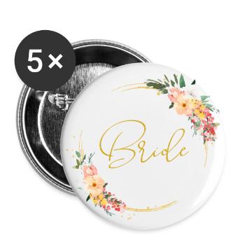 Team Bride! Kreis Floral Kranz - Buttons groß 56 mm (5er Pack) - Weiß - Vorne