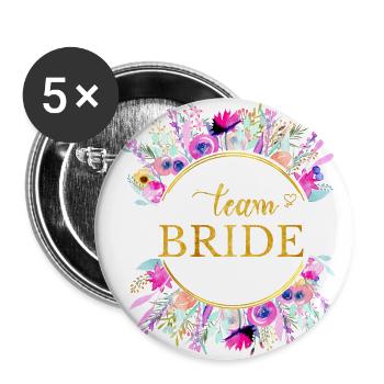 Team Bride! Kreis Floral Kranz - Buttons groß 56 mm (5er Pack) - Weiß - Vorne