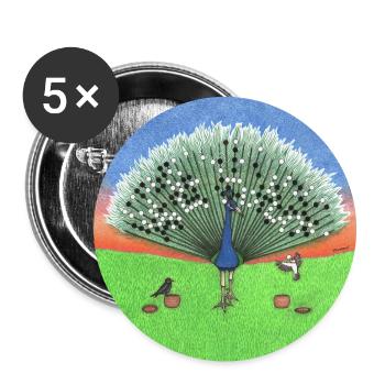 Two Birds Play Go on the Feathers of a Peacock - Buttons large 2.2''/56 mm (5-pack) - white - Front