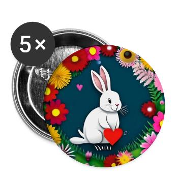 Le lapin de Pâques tient le motif floral du cœur - Lot de 5 grands badges (56 mm) - blanc - Devant