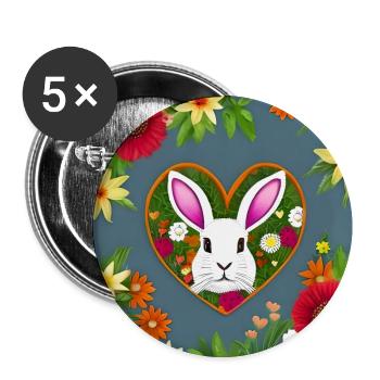 Weißer Hase Osterhase Blumenmuster - Buttons groß 56 mm (5er Pack) - Weiß - Vorne