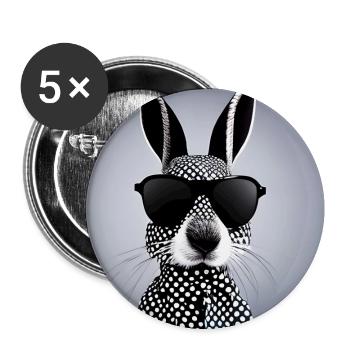 Witziger Hase Osterhase im Hemd Sonnenbrille - Buttons groß 56 mm (5er Pack) - Weiß - Vorne