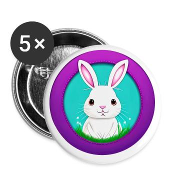 Weisser Hase Kaninchen - Buttons groß 56 mm (5er Pack) - Weiß - Vorne