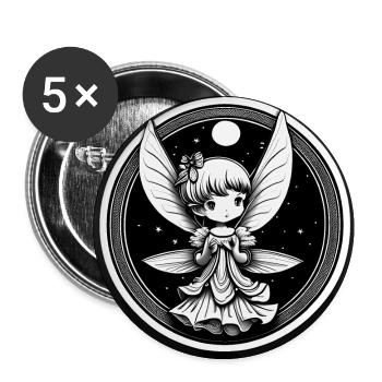 Kleine Fee Elfe Elve - Buttons groß 56 mm (5er Pack) - Weiß - Vorne