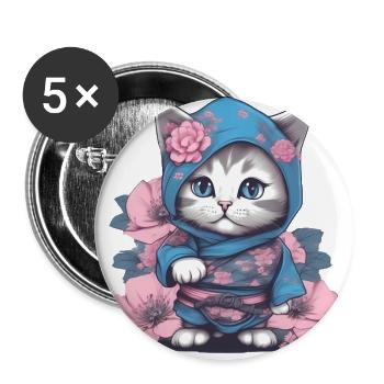 The Ninja Cat: Ready for Battle and Ready for Anything - Buttons large 2.2''/56 mm (5-pack) - white - Front