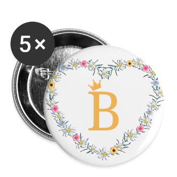 Lettre B, Monogramme, Coeur, Personnalisable - Lot de 5 grands badges (56 mm) - blanc - Devant