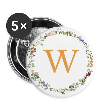 W Monogram, Floral Wreath Wildflowers - Buttons large 2.2''/56 mm (5-pack) - white - Front