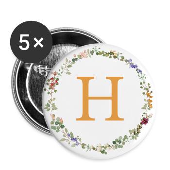 H Monogram, Floral Wreath Wildflowers - Buttons large 2.2''/56 mm (5-pack) - white - Front