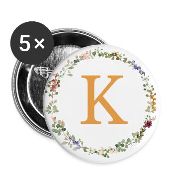 K Monogram, Floral Wreath Wildflowers - Buttons large 2.2''/56 mm (5-pack) - white - Front