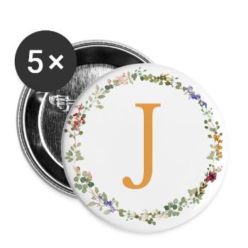J Monogram, Floral Wreath Wildflowers - Buttons large 2.2''/56 mm (5-pack) - white - Front