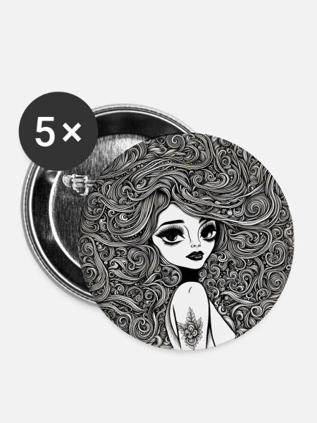 Frisur #1 - Buttons groß 56 mm (5er Pack) - Weiß
