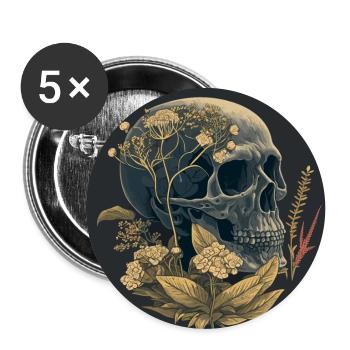Crâne humain et fleurs 17 - Lot de 5 grands badges (56 mm) - blanc - Devant