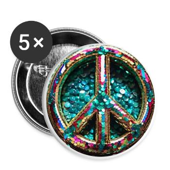 peace,peace zeichen,pailletten,metallisch - Buttons groß 56 mm (5er Pack) - Weiß - Vorne