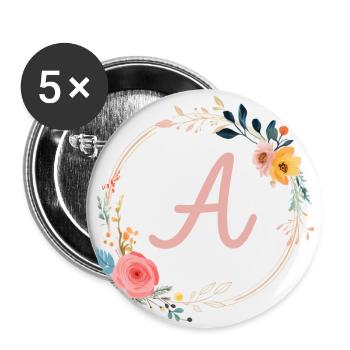 A Monogram Floral, Floral Wreath, Personalizable - Buttons large 2.2''/56 mm (5-pack) - white - Front