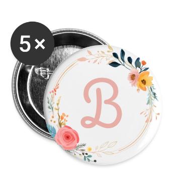 B Monogram Floral, Floral Wreath, Personalizable - Buttons large 2.2''/56 mm (5-pack) - white - Front