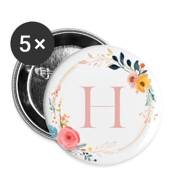 H Monogram Floral, Floral Wreath, Personalizable - Buttons large 2.2''/56 mm (5-pack) - white - Front