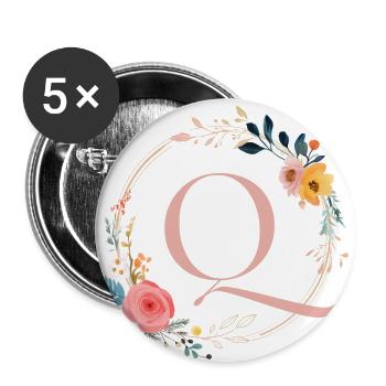 Q Monogram Floral, Floral Wreath, Personalizable - Buttons large 2.2''/56 mm (5-pack) - white - Front