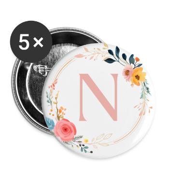 N Monogram Floral, Floral Wreath, Personalizable - Buttons large 2.2''/56 mm (5-pack) - white - Front