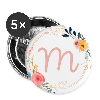 M Monogram Floral, Floral Wreath, Personalizable - Buttons large 2.2''/56 mm (5-pack) - white - Front