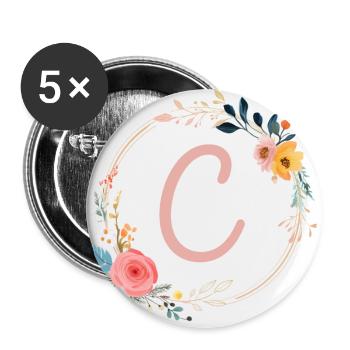 C Monogram Floral, Floral Wreath, Personalizable - Buttons large 2.2''/56 mm (5-pack) - white - Front