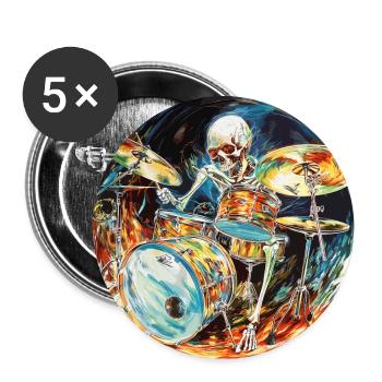 Drummer Schlagzeuger Skelett Hard Rock Drum Sticks - Buttons groß 56 mm (5er Pack) - Weiß - Vorne